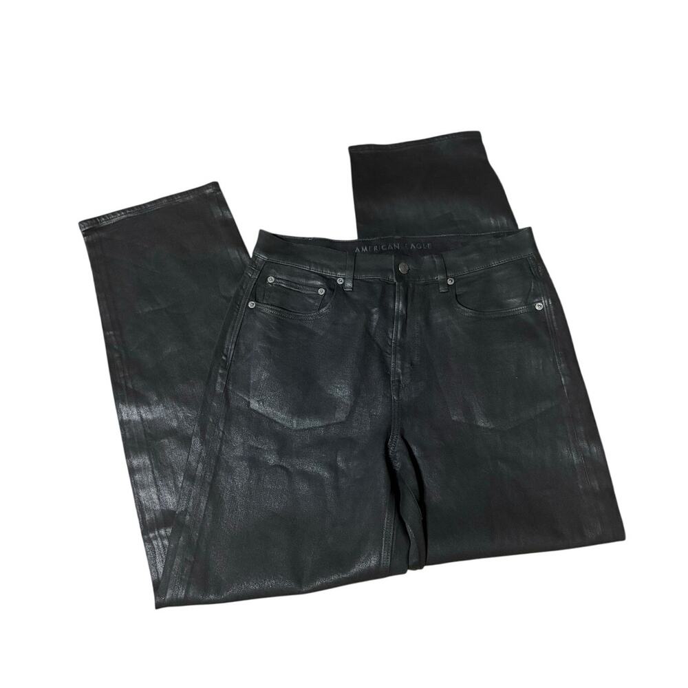 American Eagle NWT Super High-Rise Baggy Straight jeans in coated black 8 long‎ - Picture 2 of 7